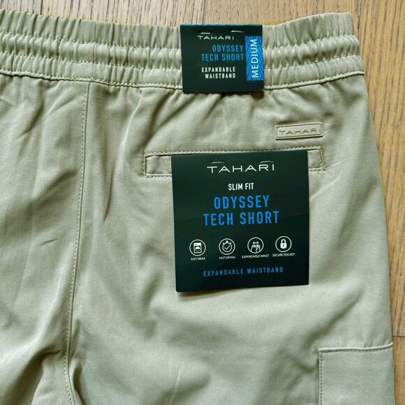 Tahari Men’s Light Olive Cargo Shorts Stretch Elastic Waistband NWT Size M - Picture 4 of 4